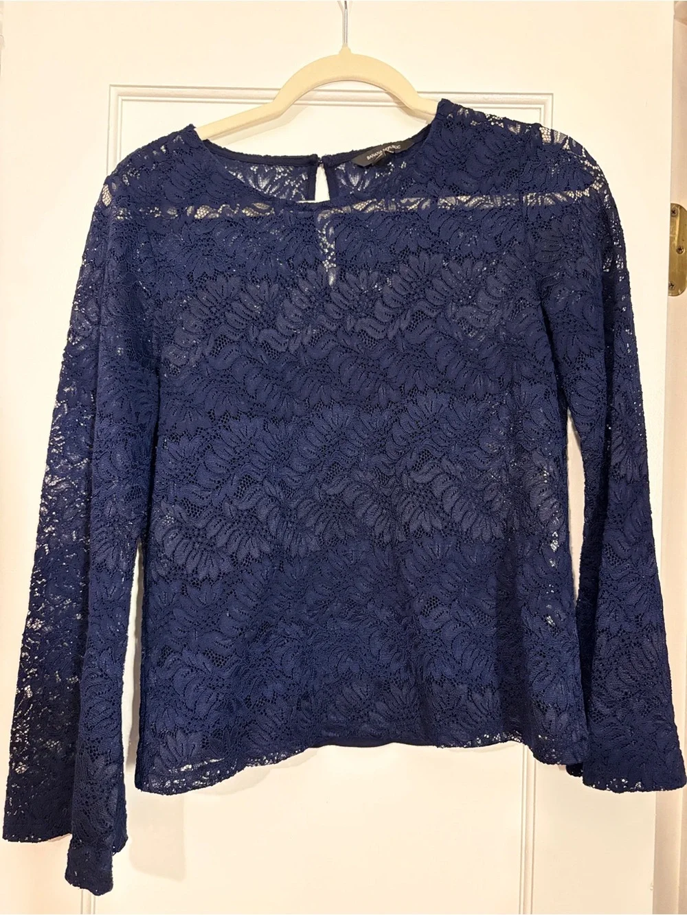 Banana Republic Navy Lace Long-Sleeve Blouse